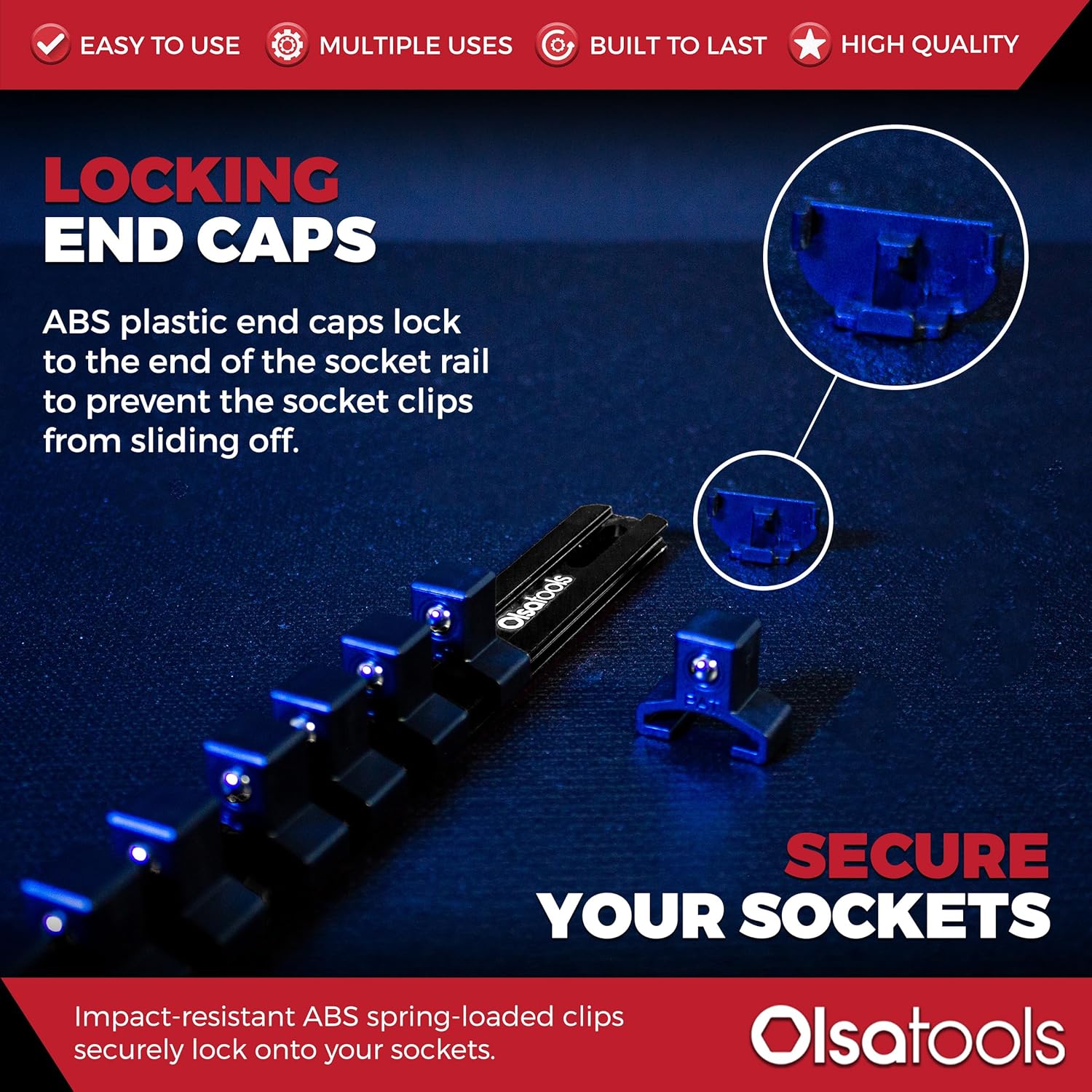 Olsa Tools 1/2-Inch Drive Aluminum Socket Organizer with Locking End Caps | Professional Quality Socket Holder (BLACK)