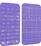 Hanging Jewelry Organizer Storage, 40 Pockets 36 Hooks Necklace Earring Necklace Bracelet Ring Organizer, Double - Sided Design, Purple