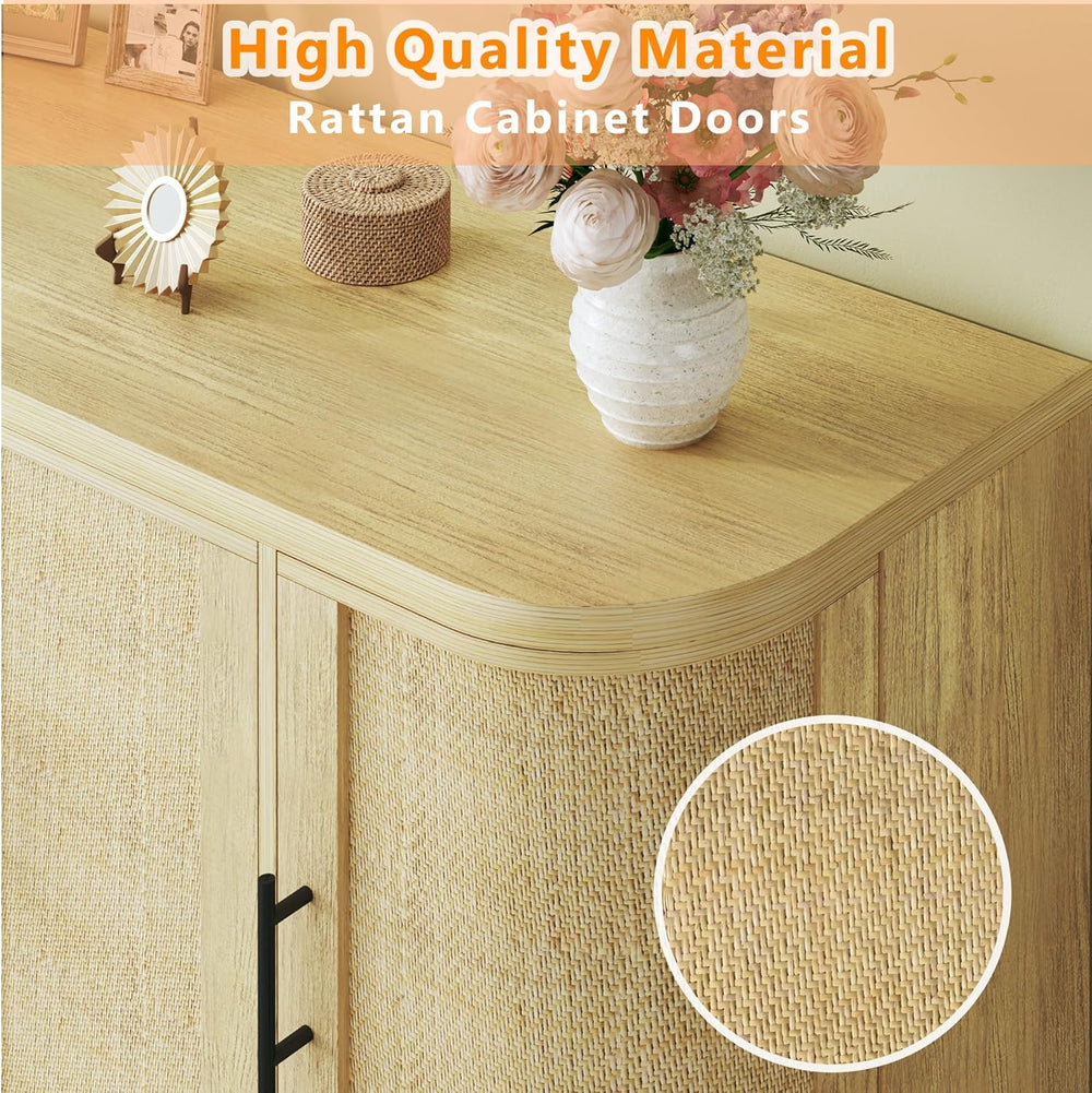 HUAHUU Sideboard Buffet Cabinet with Storage, 47.2" Rattan Sideboard Cab...