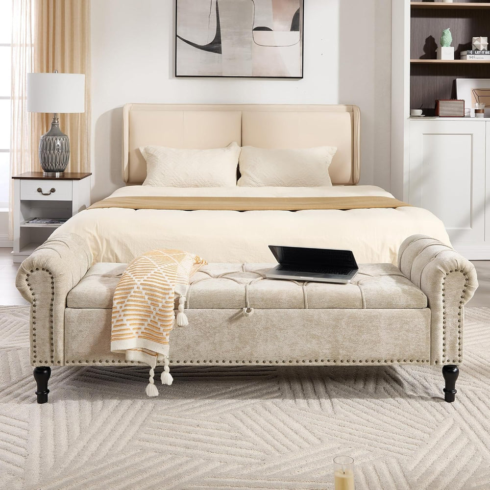 Storage Bed Bench for Bedroom, Chenille 67" End of Bed King Size Benches...