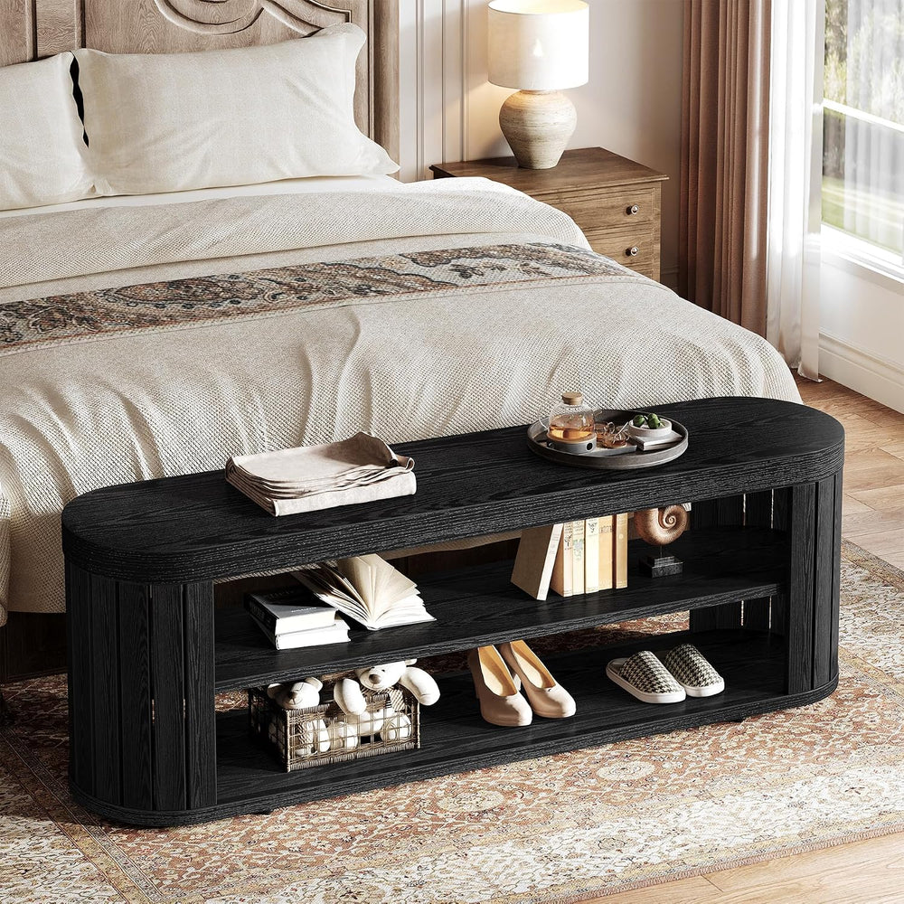 Tribesigns 47.2" Wooden Entryway Bench with 2-Tier Shoe Storage, Farmhou...
