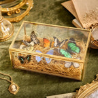 Glass Jewelry Box with Lid, Gold Metal Frame Trinket Box, Clear Display Case for Rings Earrings Necklace Bracelet, Small Jewelry Organizer for Vanity Bathroom Dresser Countertop Storage Box