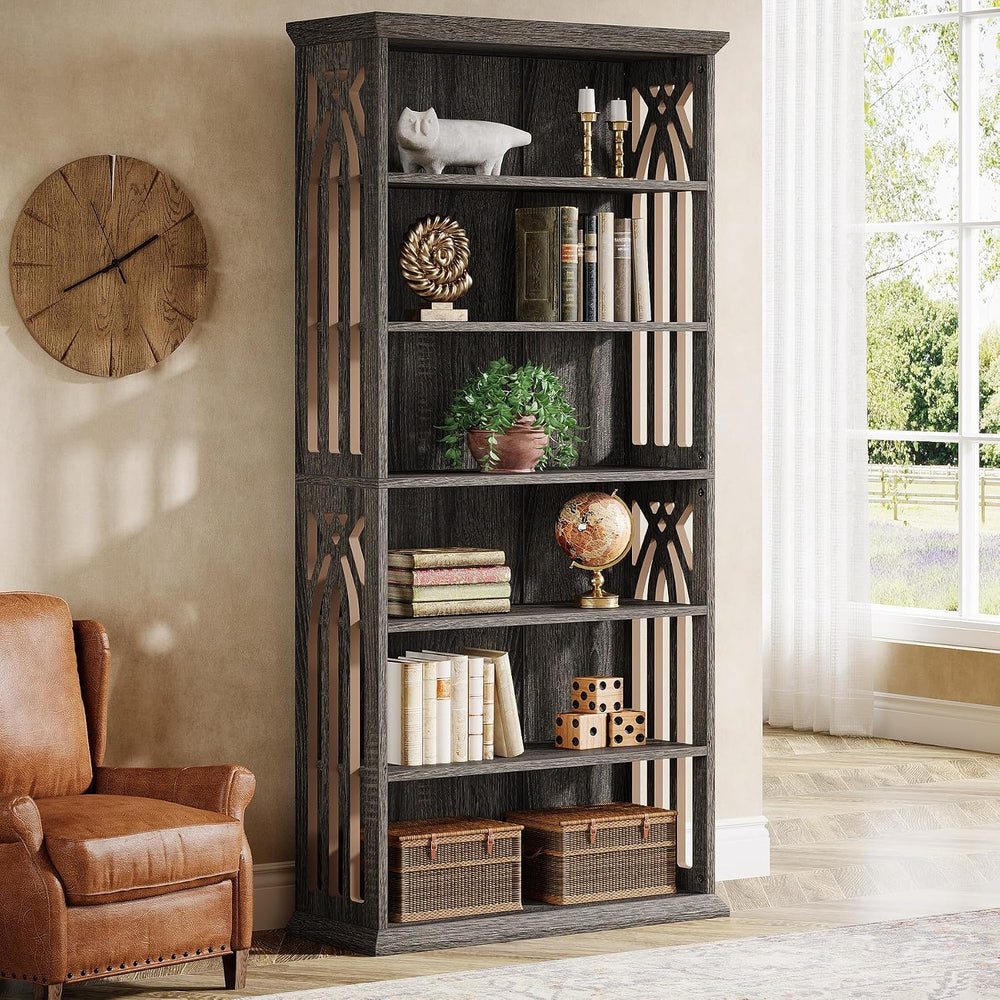 Tribesigns 6-Tier Gray Bookshelf, 75-Inch Tall Bookcase, Large Bookshelves an...