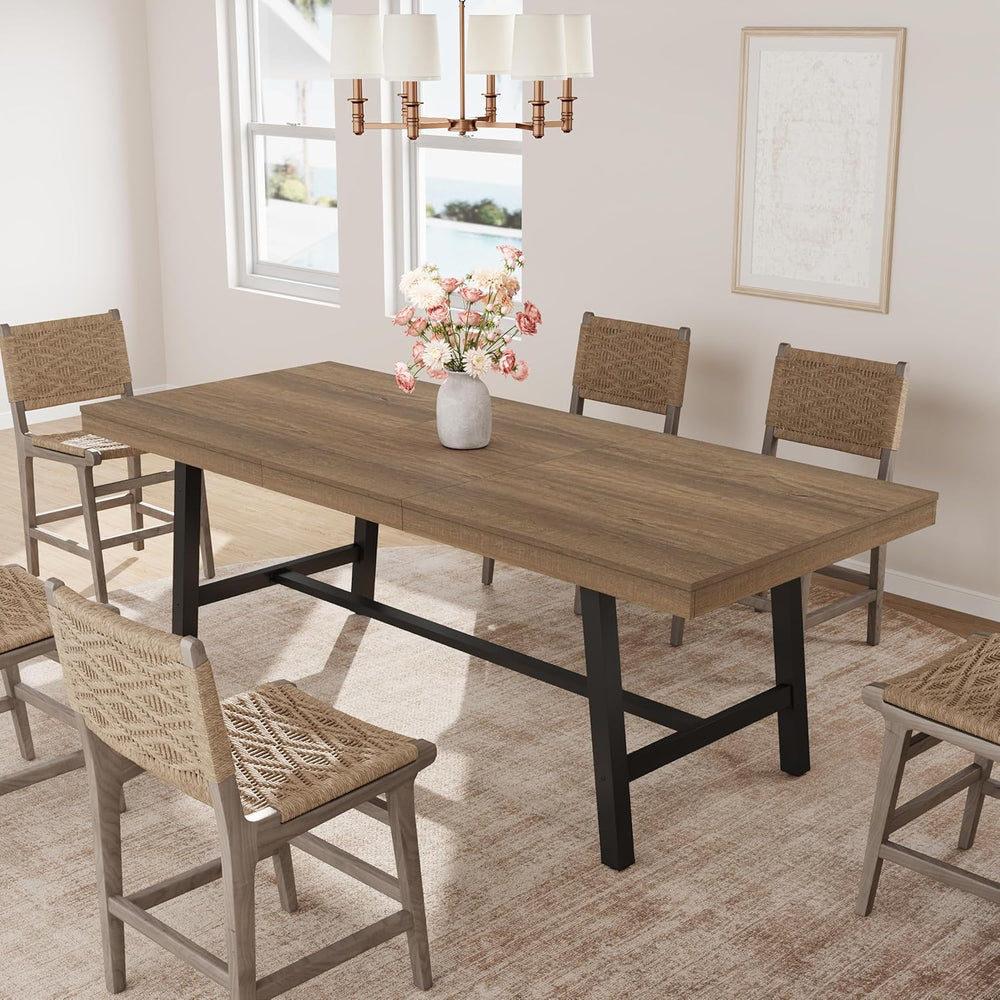 GarveeHome 63-83" Extendable Dining Table, Industrial Rectangular Dining...