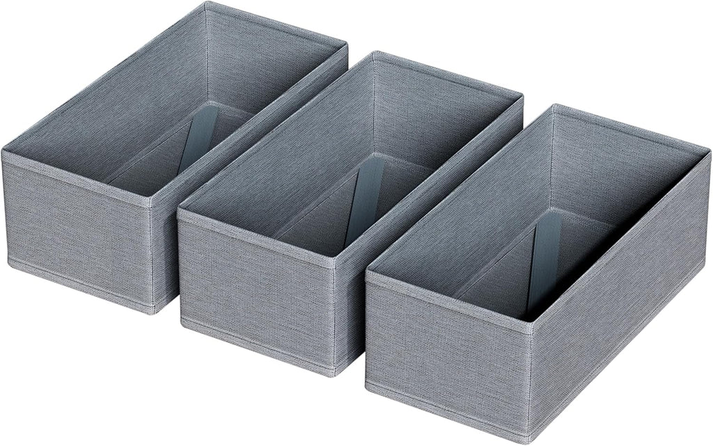 3 PACK Drawer Organizer Clothes，drawer Divider， Dresser Drawer Storage for Sock, Underwear, Bra，Panties，Belt, Tie, Stockings, Leggings & Accessories (Grey)
