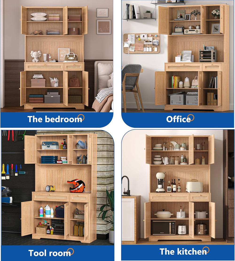 Pantry Storage Cabinet with Charging Station, Kitchen Storage with Adjustable...