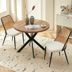 Dining Chairs Set of 2, Modern Mid Century Rattan Accent Chairs Curved Backrest Kitchen Side Chairs Woven Living Room Chairs Upholstered Boucle for Small Spaces, Apartment