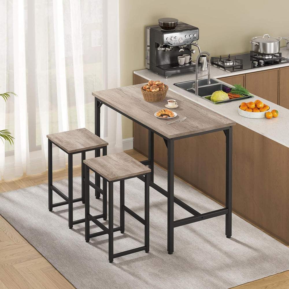 Yaheetech Counter Height Table, 47.5" Bar Table and Chairs Set for 2, Gray