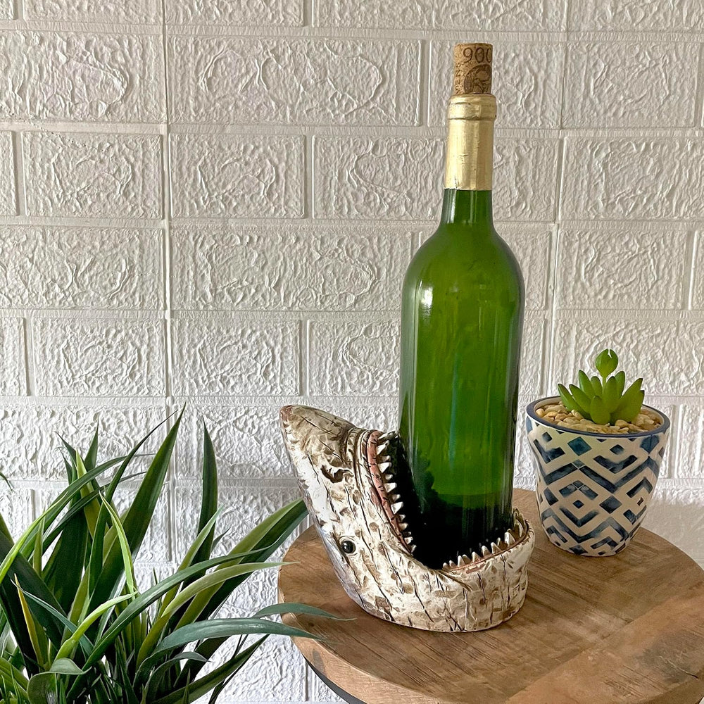 Things2Die4 Distressed Wood Finish Resin Shark Wine Bottle Holder – 7 Inches ...