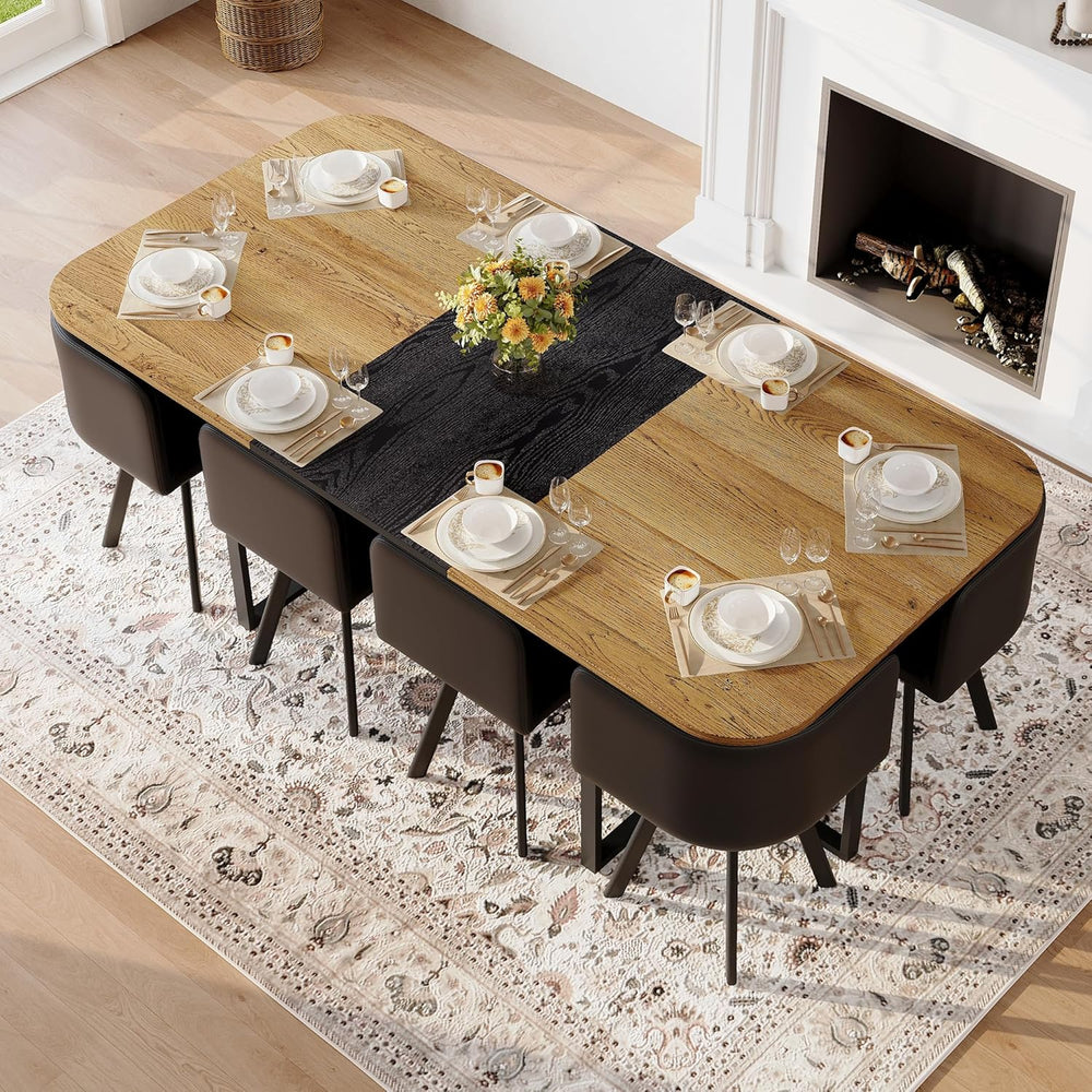 Dining Table Set for 8, 79" Large Dining Room Table Set for 8, Modern Fa...