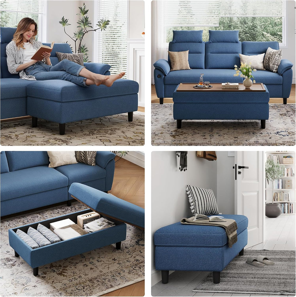 LINSY HOME 46 Inches Wide Storage Ottoman Bench, Linen Coffee Table Long Shoe...