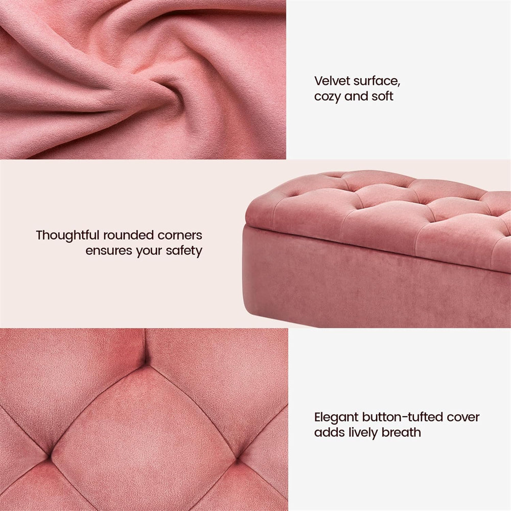 Yaheetech 43in Velvet Storage Ottoman Bench for Bedroom End of Bed, Pink | Bu...