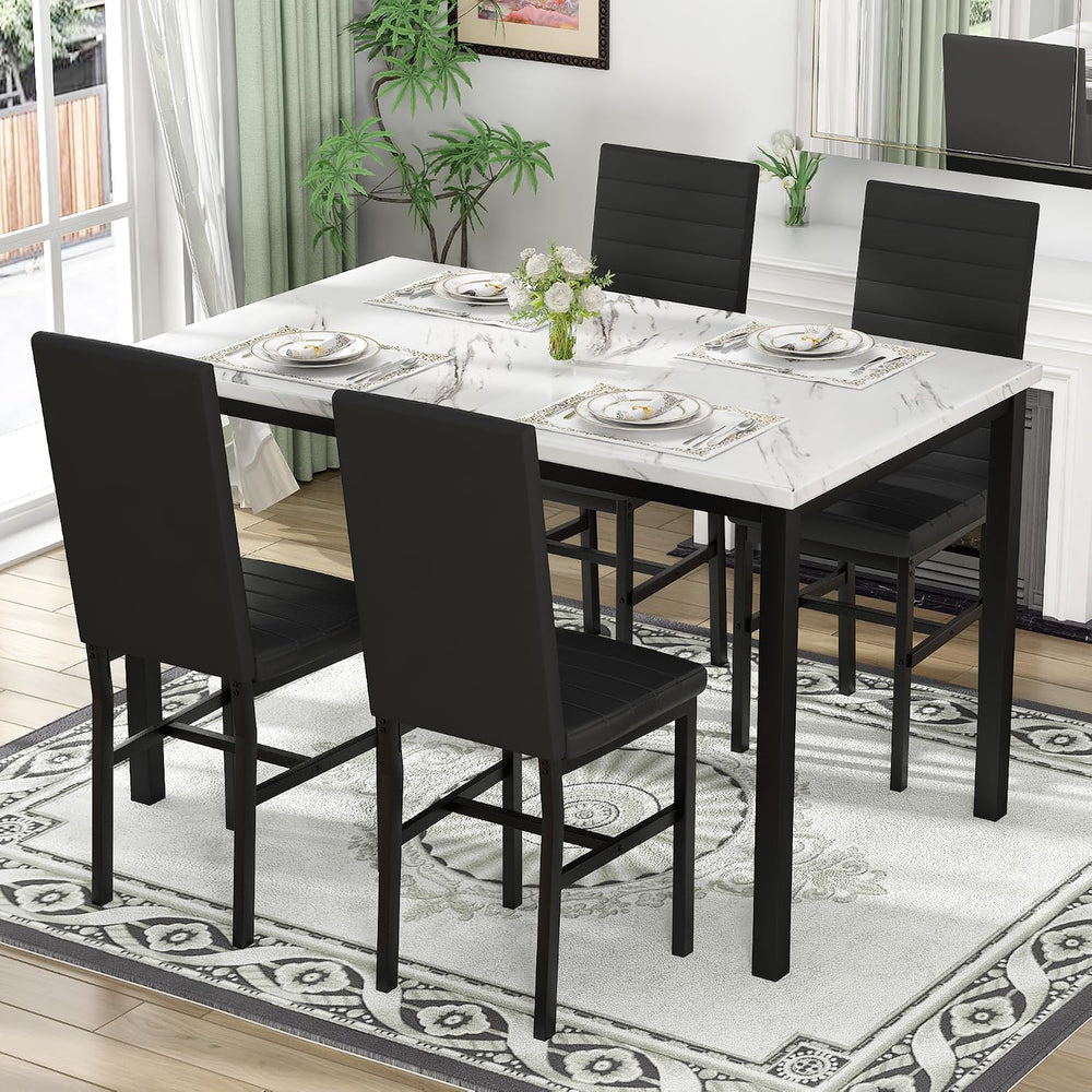 Hooseng 5 Piece Dining Table Set for 4, Faux Marble Kitchen Table with Uphols...