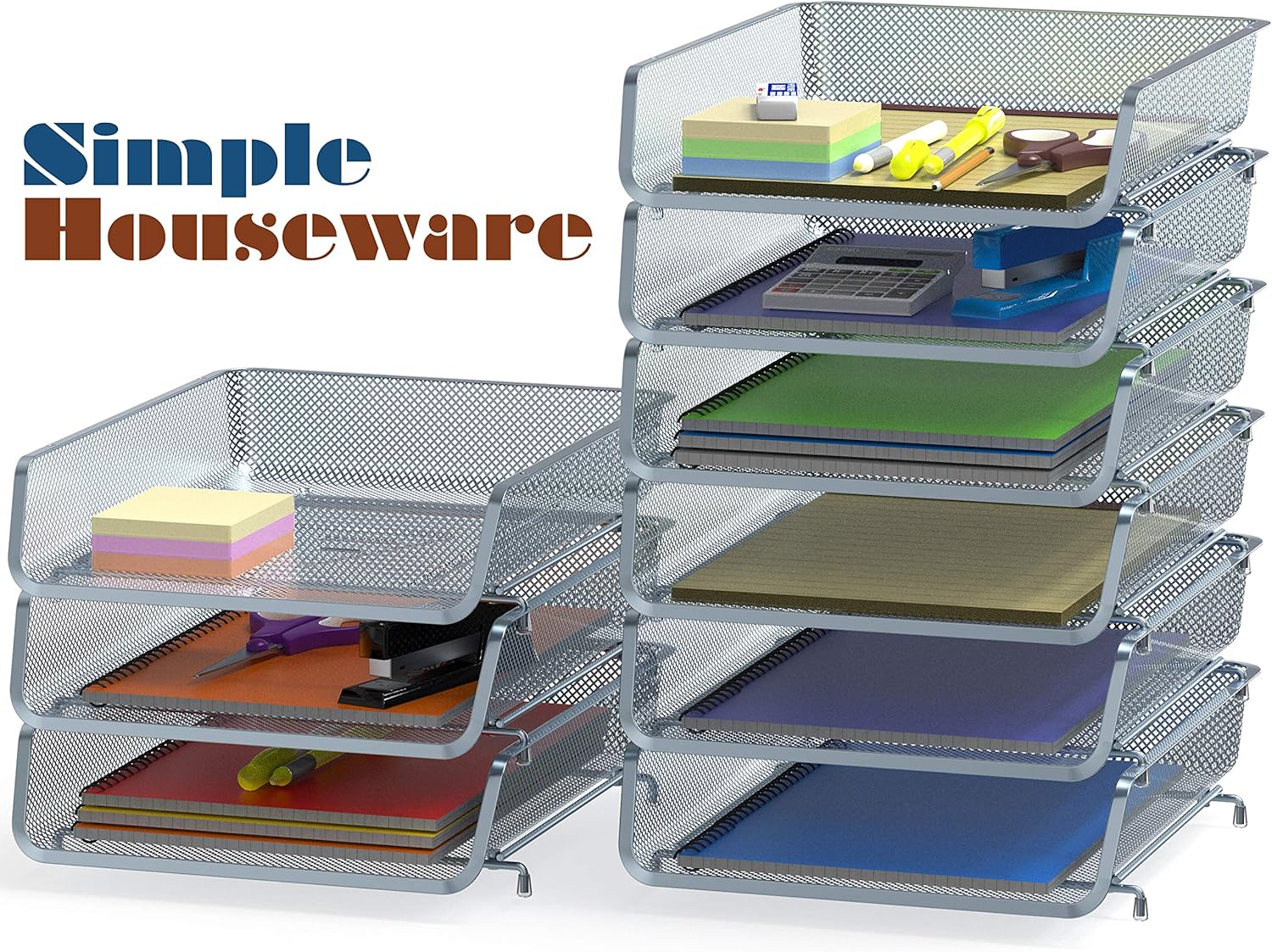 Simple Houseware Stackable Desk File Document Letter Tray Organizer, 3 Packs, Silver