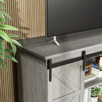 JUMMICO TV Stand for 65 Inch TV, Entertainment Center with Storage Cabinets and Sliding Barn Doors, Mid Century Modern Media TV Console Table for Living Room Bedroom (Pale Gray)