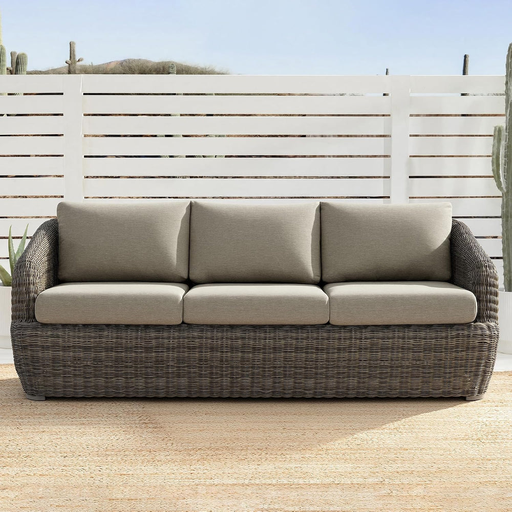 CHITA Patio Wicker 3-Seater Sofa with Removable Cushion, Backyard Rattan Chai...