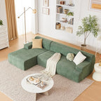 107" Modular Sectional Cloud Couch, Boneless couches Sponge sectionals for Living Room, High Density Sponges Sofa, Modular L-Shape with Chaise, Green