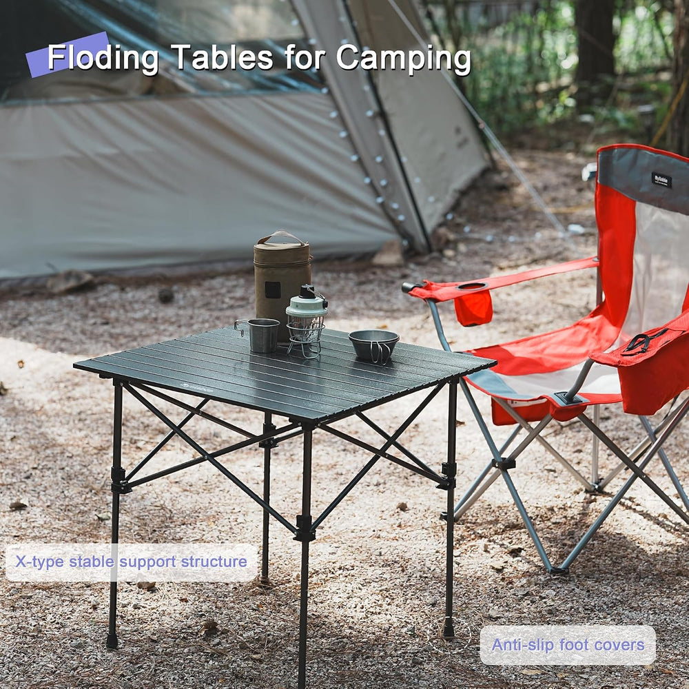 Byliable Square Camping Table Folding Adjustable Height Camp Table, Black