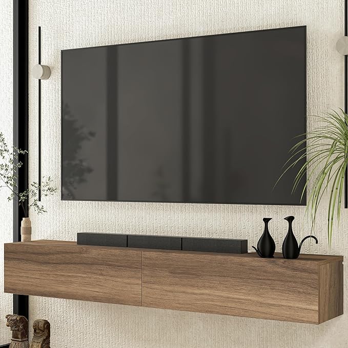 Atelier Mobili Floating TV Stand - Wall Mounted TV Stand for 75 Inch TV - Floating TV Shelf - Modern TV Stands for Living Room - Sleek Entertainment Center Design (Walnut, 2 Doors)