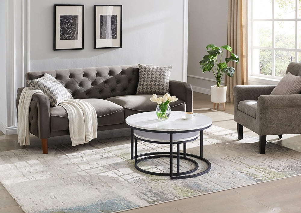 Modern Nesting Coffee Table Set of 2 for Living Room, Office, Balcony, Mid Ce...