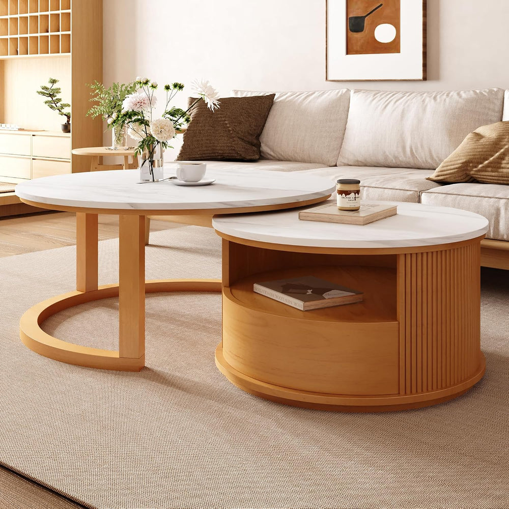 28" Marble Veneer MDF Nesting End Table, Nesting End Tables with Tiered ...