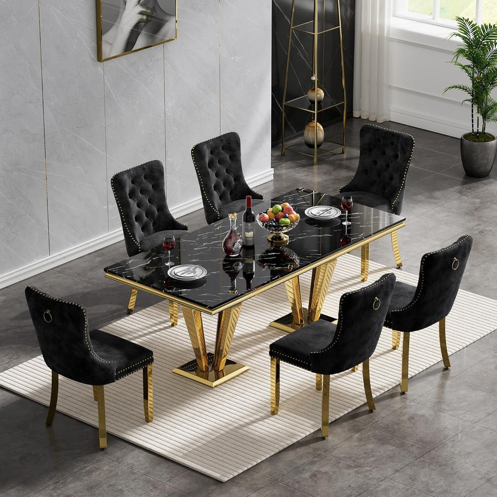 Luxury Marble Dining Table for 4 to 6, 68 inch Black Faux Marble Dining Table...