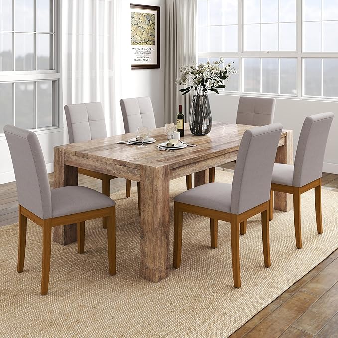 DAGONHIL Dining Chairs Set of 6, Modern Upholstered Fabric Dining Room Chairs, Armless Kitchen Chairs with Wood Legs and Padded Seat for Living Room, Bedroom, Kitchen (Grey)