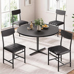 Industrial Dining Chairs Set of 6 - Upholstered Dining Room Chairs with PU Leather, Kitchen Chairs with Wooden Backrest and Thickened Metal Legs, for Dining Room, Living Room (6, Dark Black)