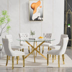 SSLine 7-Piece Round Glass Dining Table Set for 6, Modern Glass Kitchen Table and Chair Set for 6, 47.2" Circle Dining Room Table with 6 Beige Tufted Chairs for Kitchen Home Office