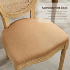 Rattan Back Upholstered Dining Chairs Set of 4 French Country Oval Kitchen Side Chairs with Wood Legs for Dining Room, Kitchen, Restaurant(Tan-Rattan)