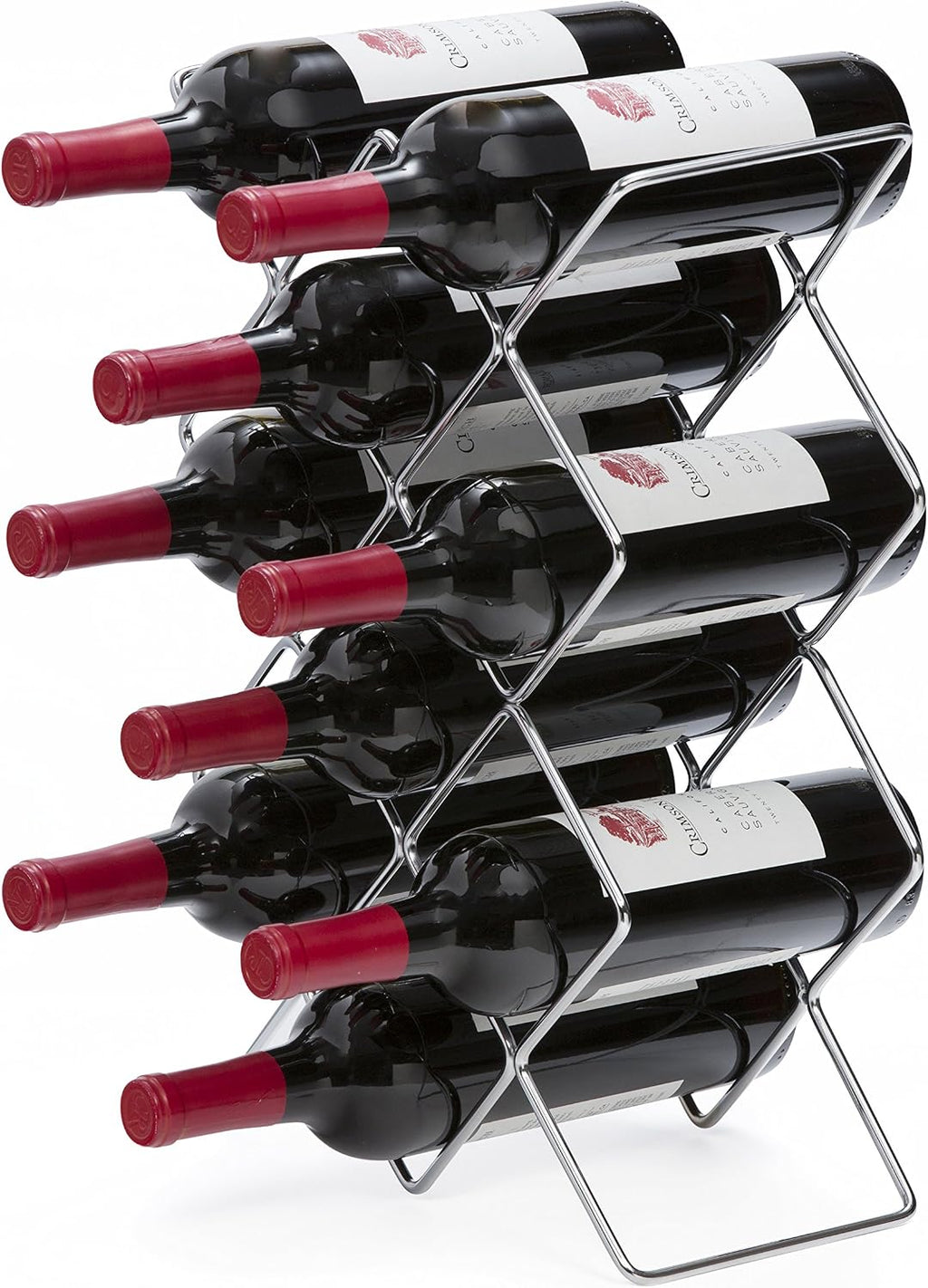 Mango Steam Elegant 10 Bottle Wine Rack Holder for Countertop and Fridge Storage - Silver Chrome