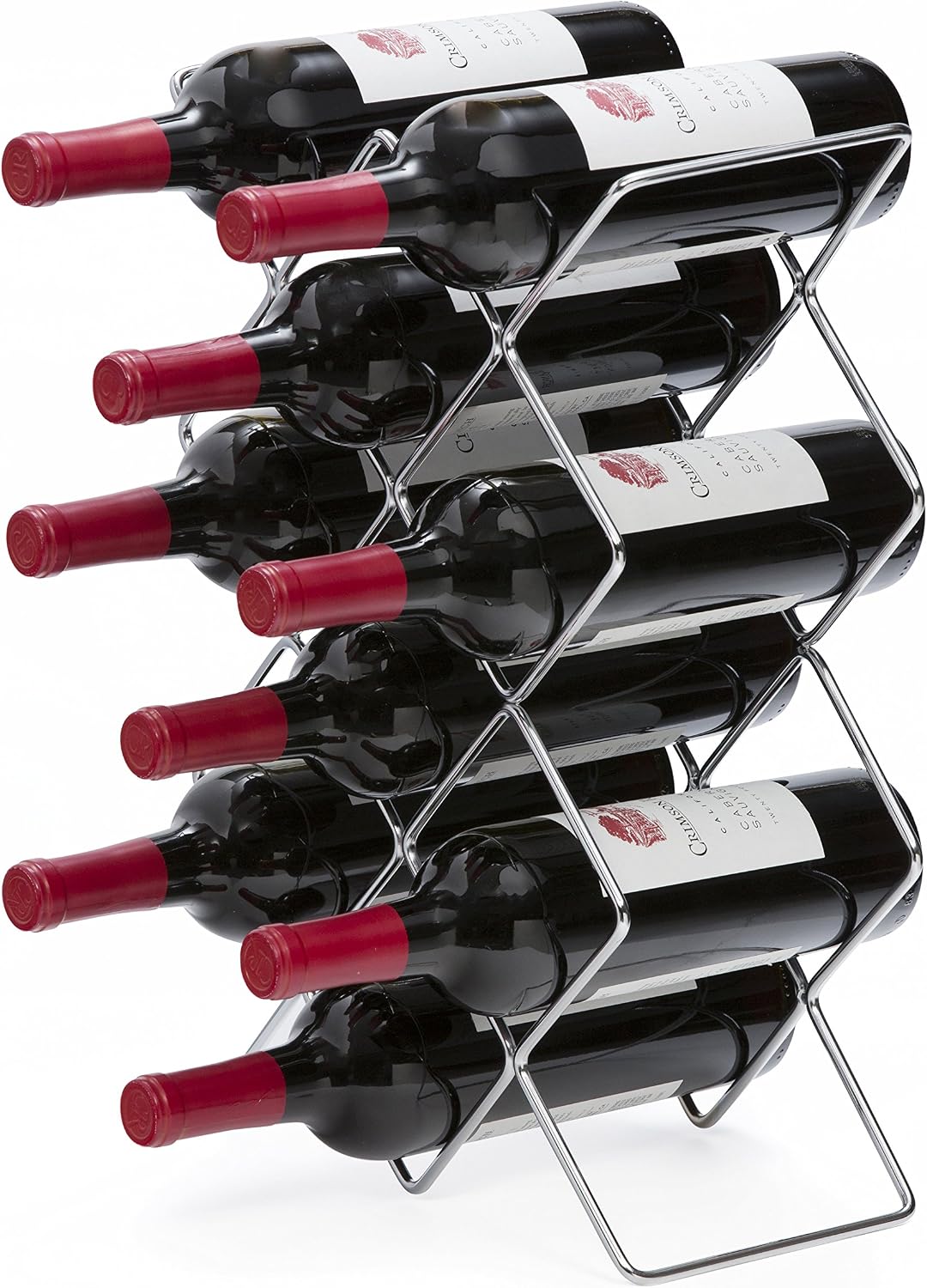 Mango Steam Elegant 10 Bottle Wine Rack Holder for Countertop and Fridge Storage - Silver Chrome