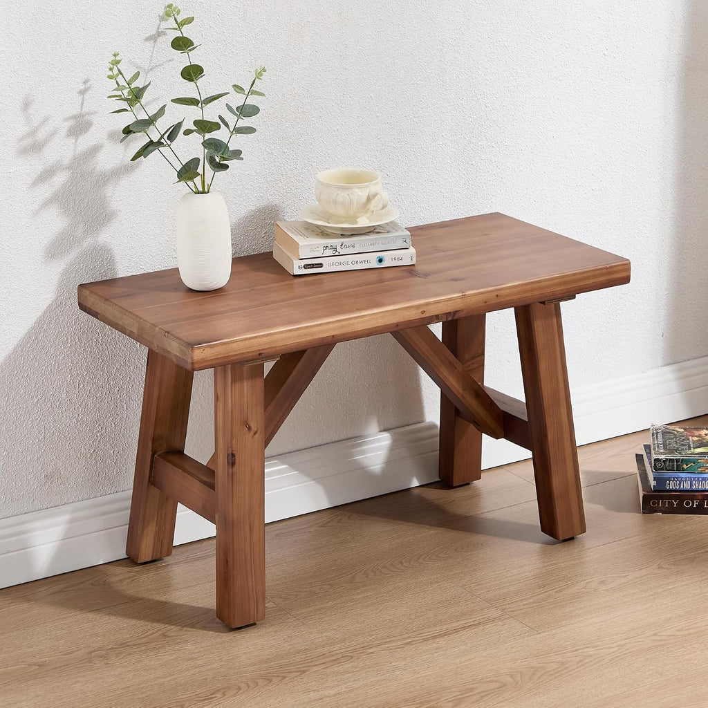 30" Entryway Bench Farmhouse Narrow Dining Bench Shoe Rack Small Wooden Benches Holds up to 300lbs for Hallway Living Room Dining Room Bedroom，1 Tier, Brown