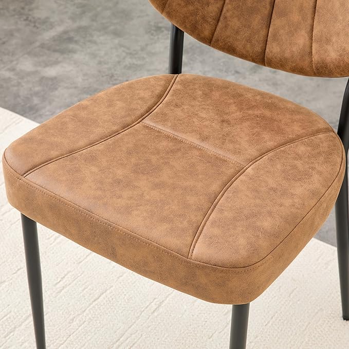 Modern Dining Chairs Set of 2, Brown Dining Chairs for Dining Room and Kitchen,Brown Suede Fabric,Dinning Chair, Precision Stitching, Top Handle, 3.54" Thick Cushion Seat, Metal Legs