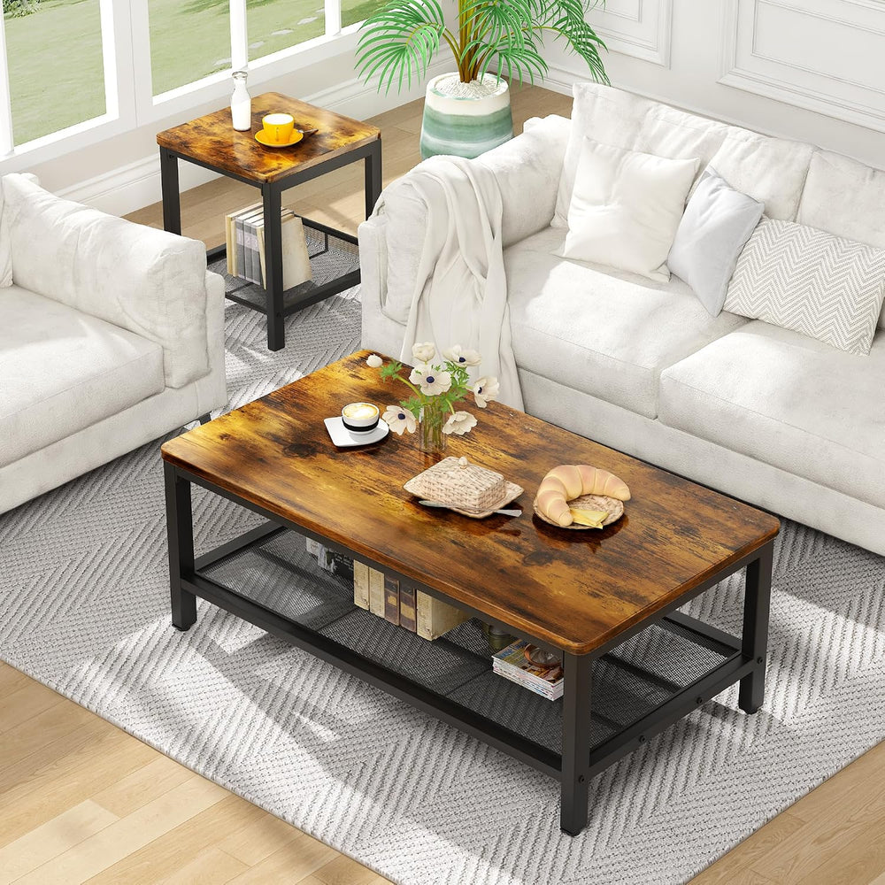 3-Piece Coffee Table and End Table Sets for Living Room, Industrial Coffee Ta...