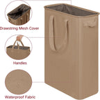 efluky Slim Laundry Basket, Narrow Laundry Hamper with Handles, Collapsible Dirty Clothes Hamper, Tall Laundry Bin for Laundry Room, Dorm and Bedroom, 19.8 Gallon (75L) Flax Brown