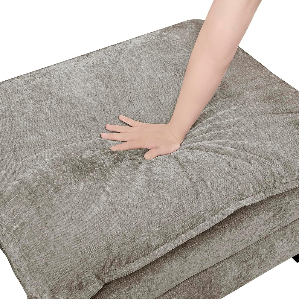 Lexicon Chenille Upholstered Rectangle Ottoman, Foot Stool, Black Faux Wood F...