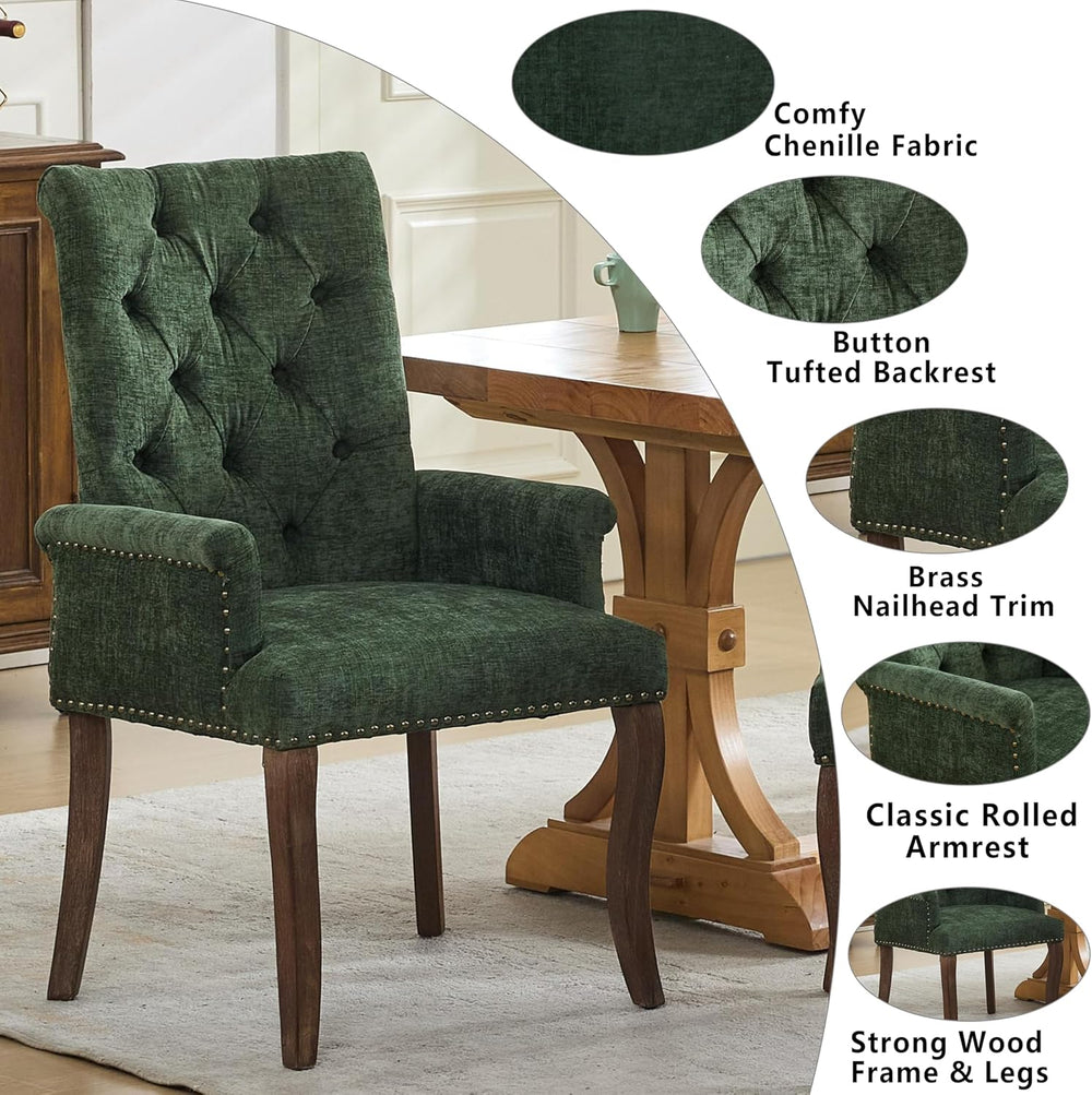 Chenille Tufted Dining Chairs with High Back,Neutral Fabric Upholstered Kitch...