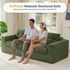 MAXYOYO 79" Loveseat Sofa Couch for Small Spaces, Upholstered Boneless Cloud Couch for Apartment Bedroom, 2-Seater Love Seat Floor Modern Sofa with Pillows, No Assembly Required, Dark Green