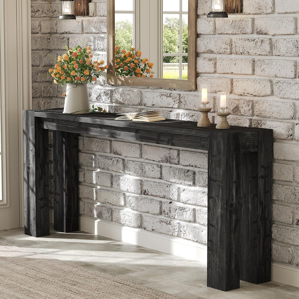 Solid Wood Black Console Table for Entryway, 70.9-Inch Extra Long Narrow Sofa...