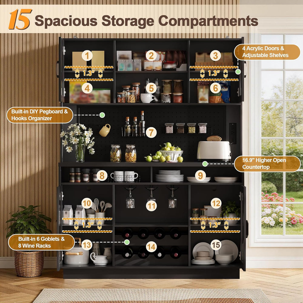 BINGTOO 71" Tall Kitchen Pantry Cabinet with Charging Station, 54" ...