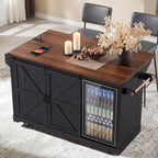 Polibi 72" Farmhouse Kitchen Island Table with with Mini Fridge Storage Space & Power Outlet, Rolling Coffee Bar Cabinet on Wheels with Drop Leaf, 4 Drawers, Sliding Barn Door, Glass Holder, White
