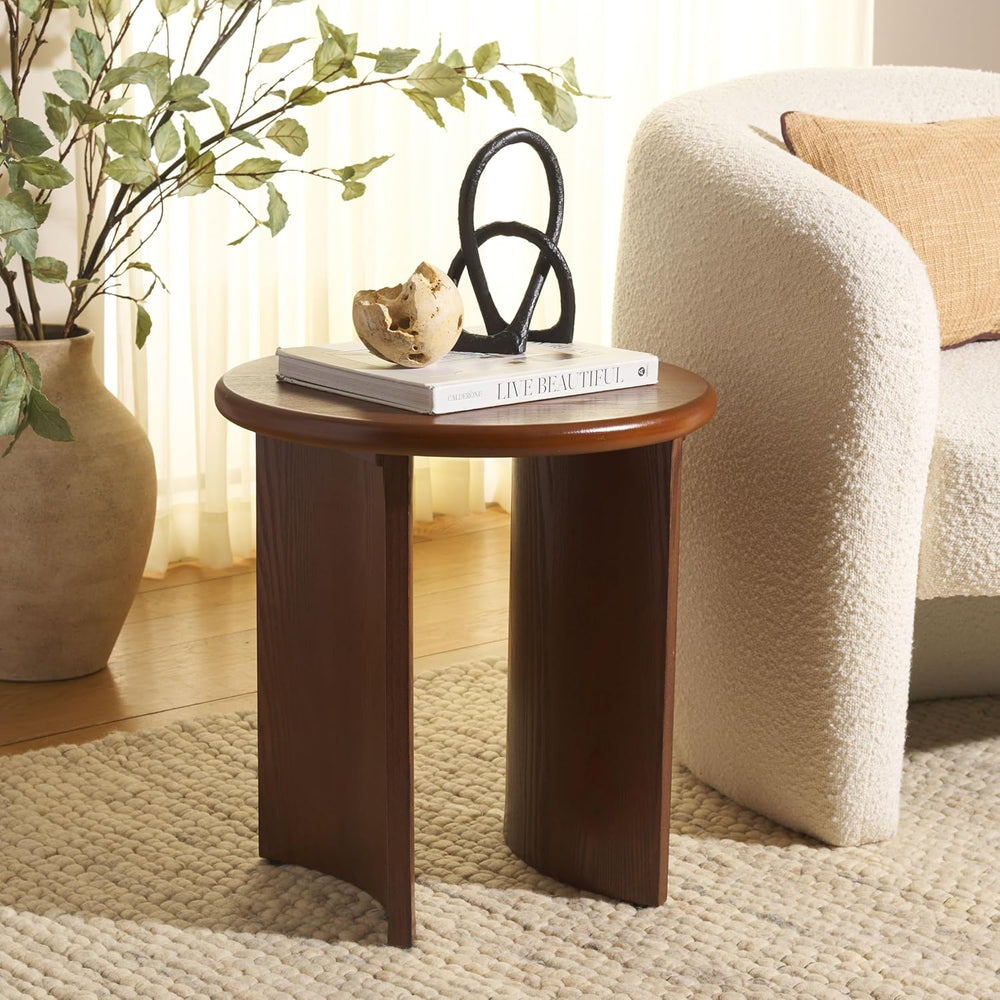 SAFAVIEH Home Collection Alanka Walnut Brown 2-Leg Round Top End Table