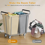 Large laundry hamper with Wheels, 2 Bag 360L Big Rolling Laundry Basket Sorter Cart, Extra Large Laundry Clothes Hamper, Heavy Duty Laundry Basket Organizer for Laundry Room,Bathroom
