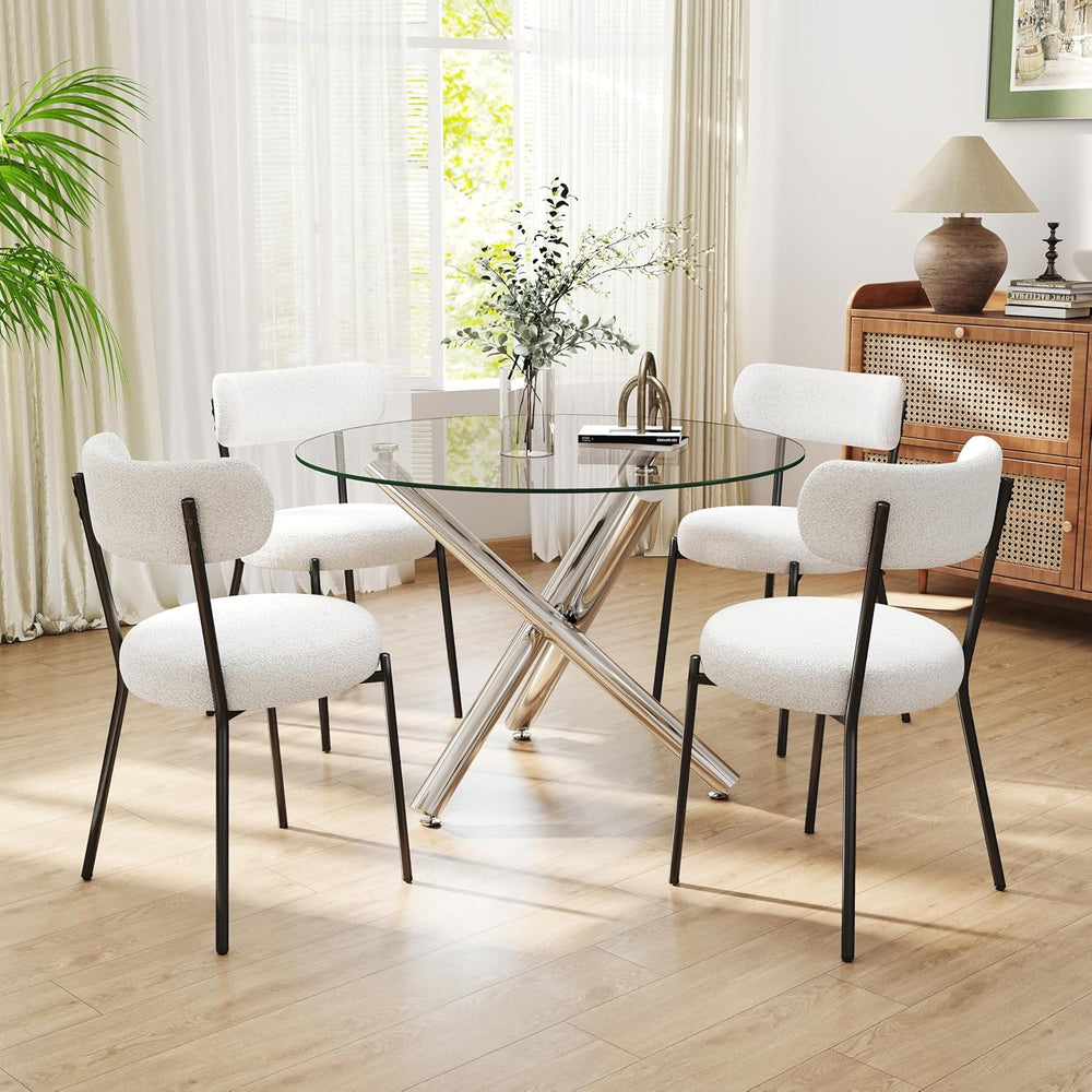 5 Piece Round Glass Dining Table Set, 36'' Modern Kitchen Table with ...