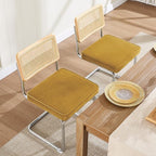 Zesthouse Rattan Dining Chairs Set of 6, Mid Century Modern Dining Room Chairs with Natural Cane Mesh & Chrome Base, Yellow Velvet Cesca Chair, Farmhouse Kitchen Chair with Solid Wood Frame Back