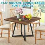 Square Dining Table for 2-4, 31.5" Small Dinner Table with Metal Frame Base Square Kitchen Tables for Dining Room, Kitchen, Living Room, Brown & Black