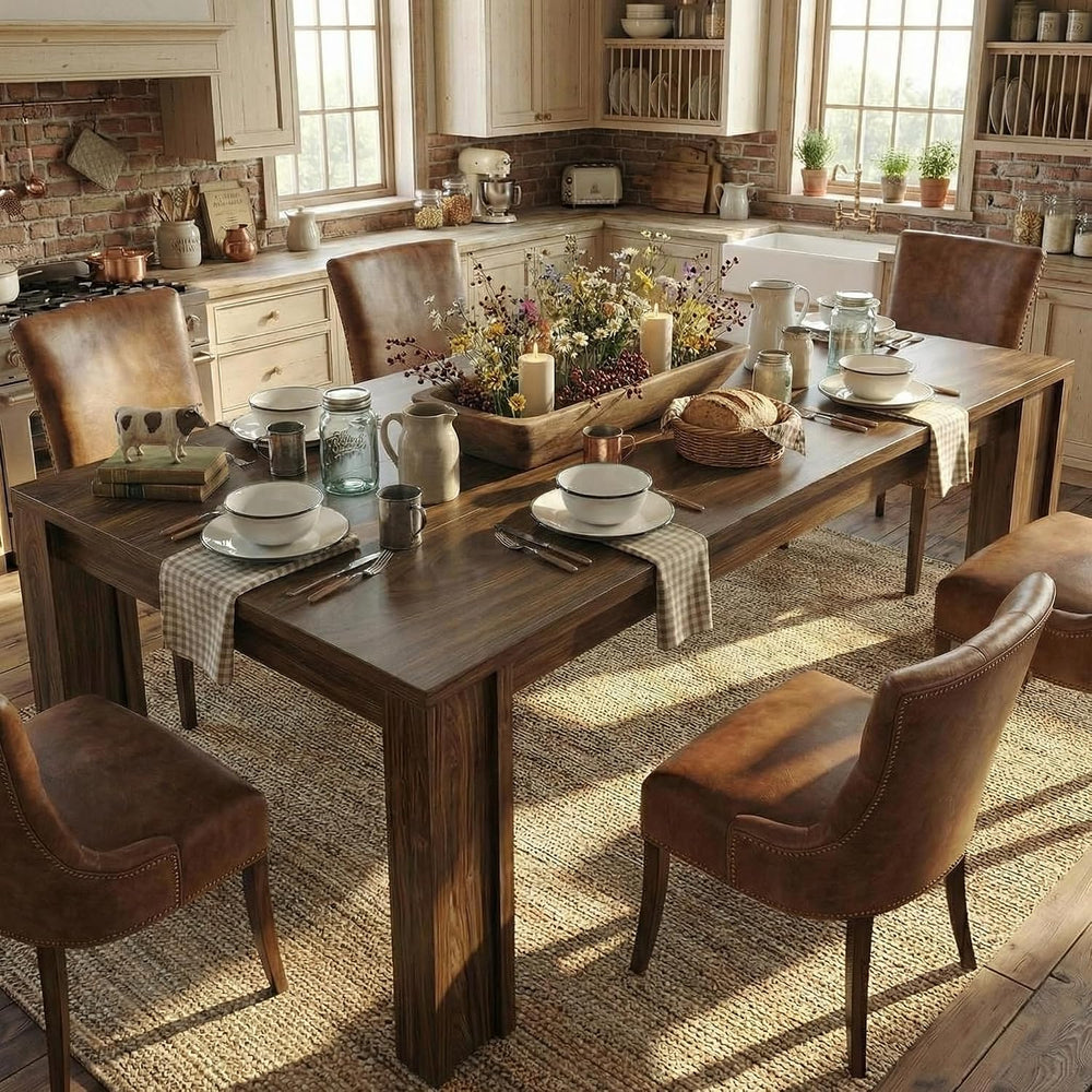 CABIHOME 71" Long Dining Table for 6-8, Rectangular Farmhouse Kitchen Di...
