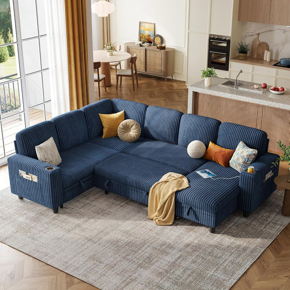 LINSY HOME Sectional Couches for Living Room, 81" U Shape 6 Seats, Blue ...