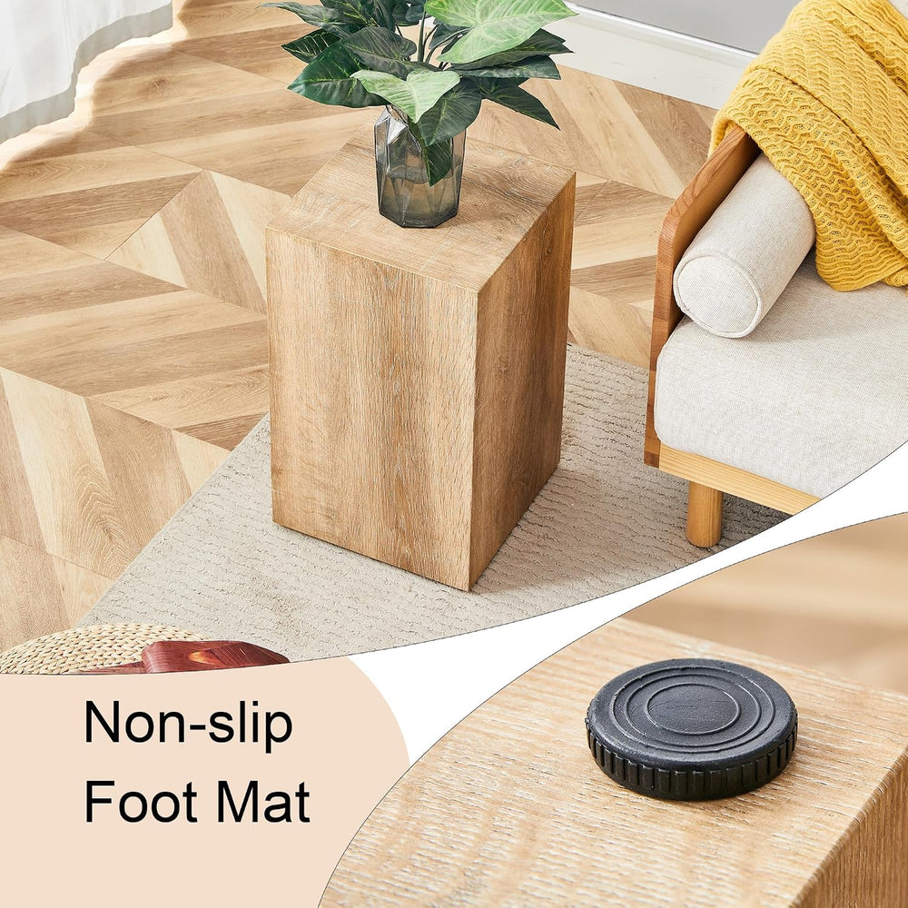 Natural Wood Marble Texture Side Table, MDF End Table, 11.8 x 11.8 x 19.6 Inc...